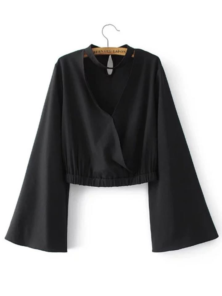 Romwe Choker Neck Bell Sleeve Crop Top