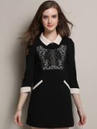 Romwe Contrast Collar Embroidered Slim Dress