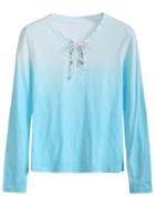 Romwe Ombre Eyelet Lace Up T-shirt