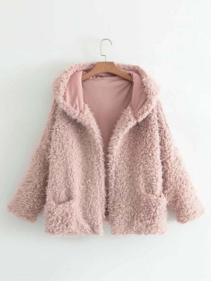Romwe Faux Fur Short Hooded Coat