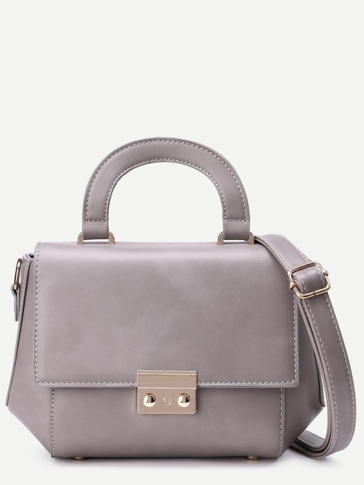 Romwe Light Grey Faux Leather Flap Shoulder Bag