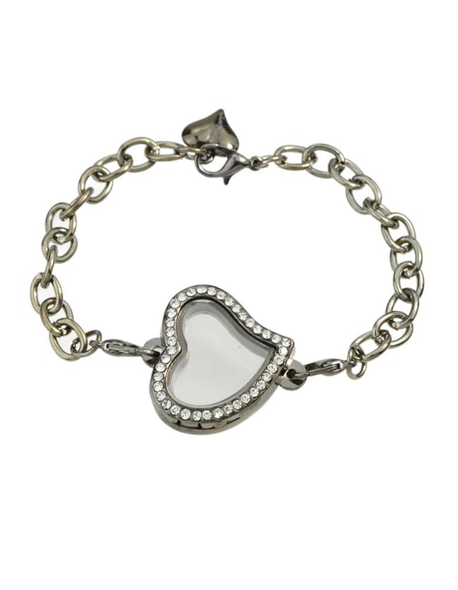 Romwe Black Chain Bracelet With Stone Heart