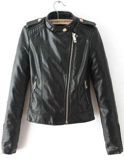 Romwe Oblique Zipper Epaulet Crop Khaki Jacket