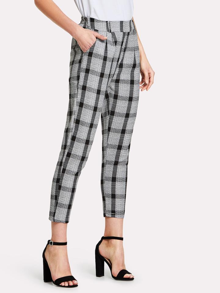 Romwe Tartan Plaid Crop Pants