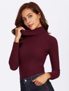 Romwe Rolled Neck Ribbed Knit Fitting Sweater