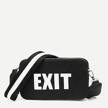Romwe Slogan Detail Bag With Striped Strap