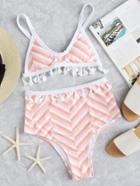 Romwe Chevron Print Tassel Detail Bikini Set