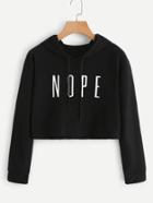 Romwe Nope Print Hooded Drawstring Sweatshirt