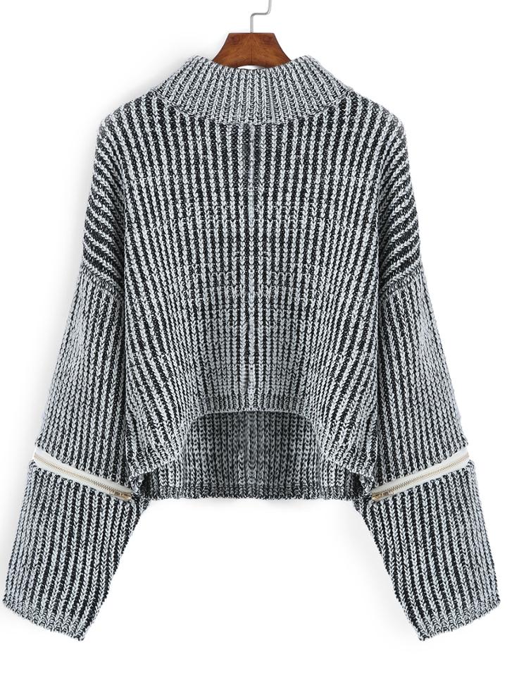 Romwe Dip Hem Zipper Dolman Sweater