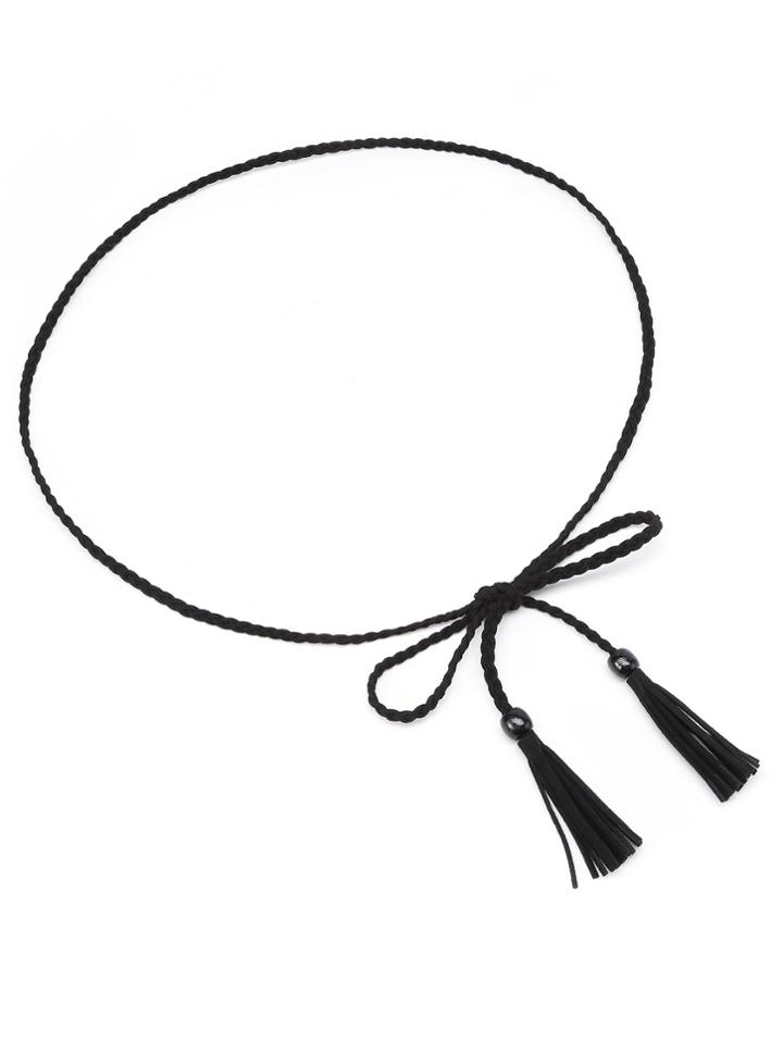 Romwe Tassel Tie Braided Waist Belt