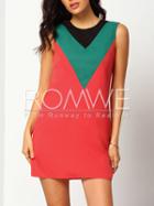 Romwe Red Color Block Sleeveless Tunic Dress