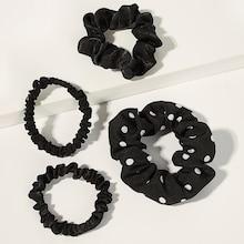 Romwe Polka Dot & Plain Hair Scrunchies 4pack