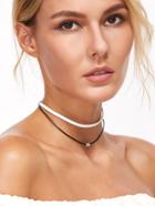 Romwe Black And White Double Layered Beaded Choker Necklace