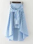 Romwe Tie Waist Contrast Striped Asymmetrical Skirt