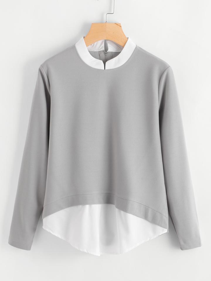 Romwe Contrast Hem Zip Back Top