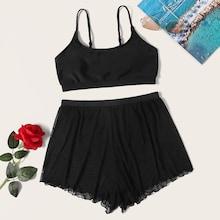 Romwe Scoop Neckline Top With Shorts 2 Piece Swimsuit