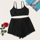Romwe Scoop Neckline Top With Shorts 2 Piece Swimsuit