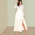 Romwe Lace Top Split Side Pleated Prom Dress