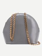 Romwe Faux Patent Leather Zip Closure Chain Bag - Grey