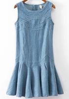Romwe Blue Sleeveless Ripped Pleated Denim Dress