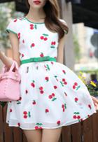 Romwe Cherry Embroidered Flare Dress