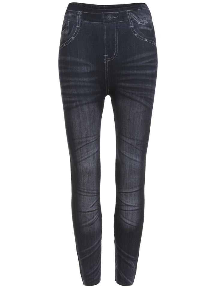 Romwe Elastic Waist Denim Black Leggings