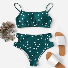 Romwe Knot Back Polka-dot Print Bikini Set