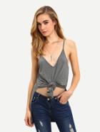 Romwe Grey Spaghetti Strap V Neck Backless Tank Top