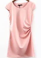 Romwe Cap Sleeve Folds Pink Dress