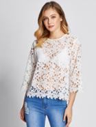 Romwe Guipure Lace Scalloped Top