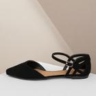 Romwe Cut Out Detail Pointy Toe Ankle Strap Ballet Flats