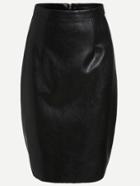 Romwe Black Faux Leather Zipper Pencil Skirt