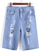 Romwe With Button Ripped Denim Shorts