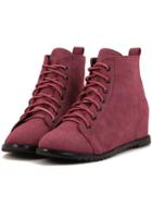 Romwe Rose Red Lace-up Within Higher Boots