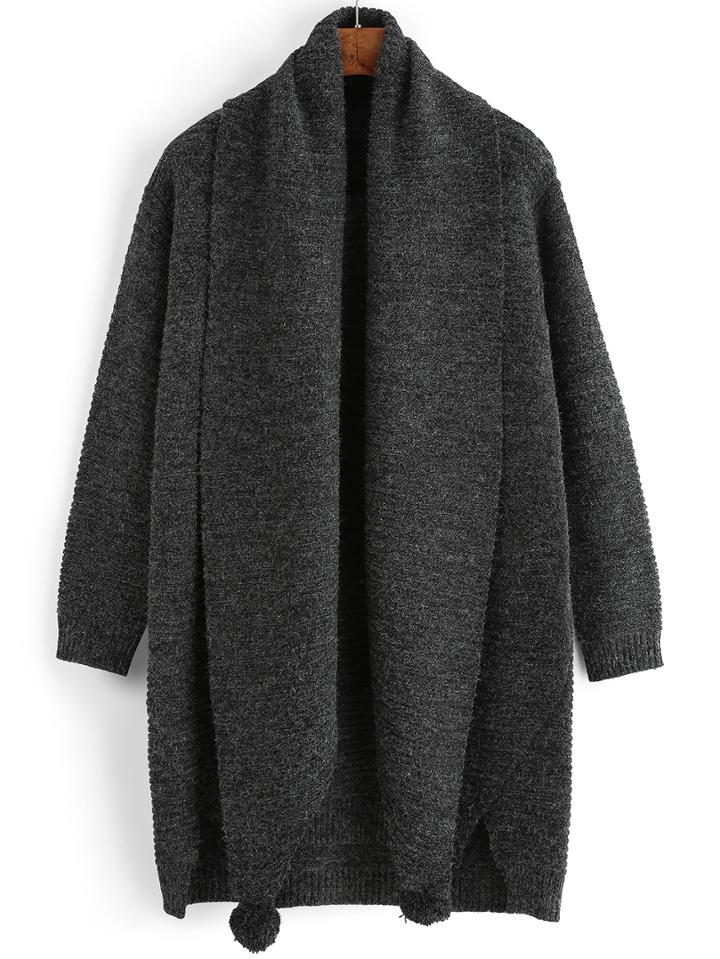 Romwe Shawl Collar Dip Hem Split Sweater Dress With Scarf