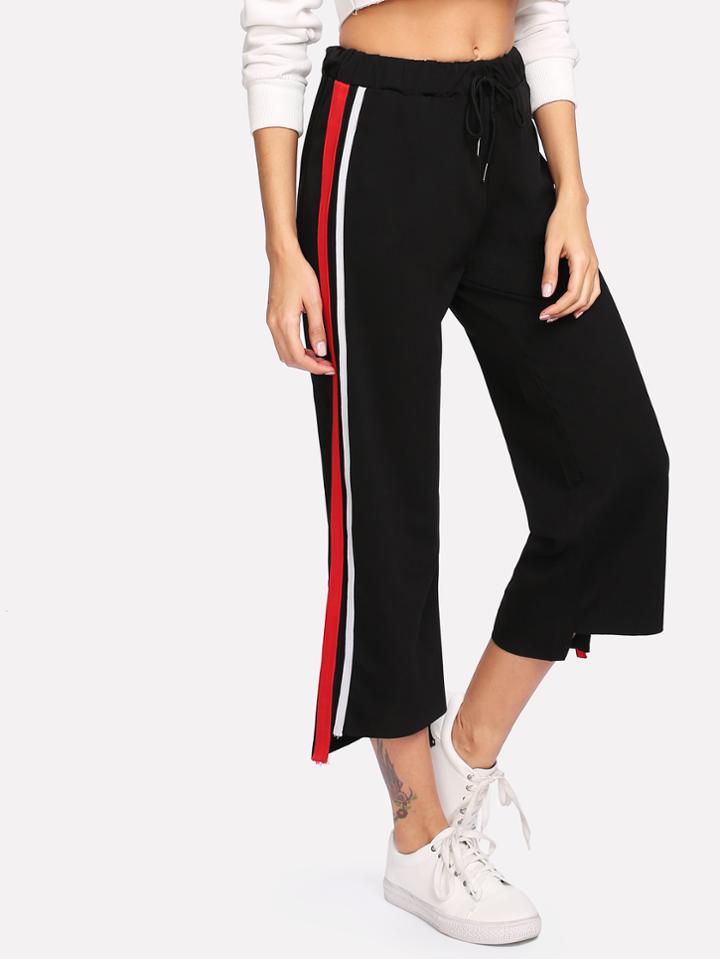 Romwe Contrast Striped Tape Side Wide Leg Pants