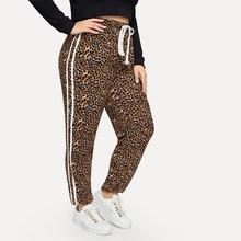 Romwe Plus Contrast Taped Side Leopard Print Pants