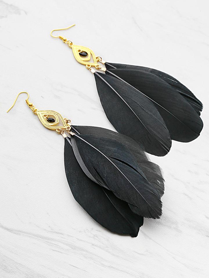 Romwe Feather Embellished Drop Earrings