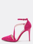 Romwe Pink Faux Suede Pointed Toe Ankle Strap Pumps