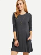 Romwe Grey Long Sleeve Pockets Casual Dress