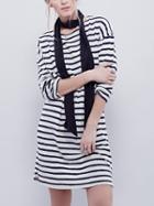 Romwe Striped Split Shift Navy Dress