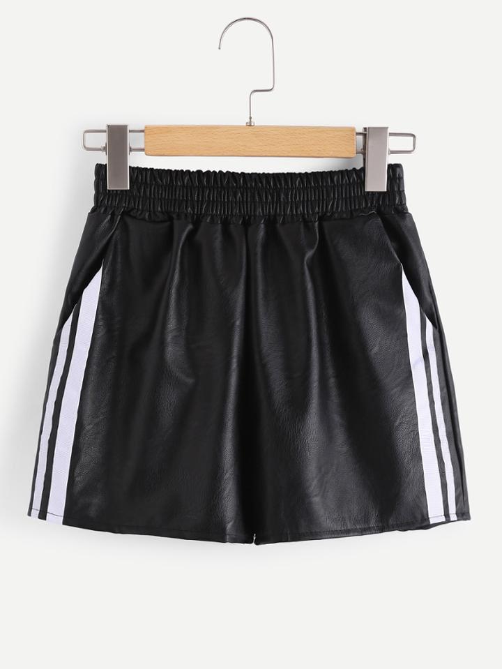 Romwe Elastic Waist Striped Side Shorts