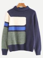 Romwe Color Block Turtleneck Raglan Sleeve Sweater