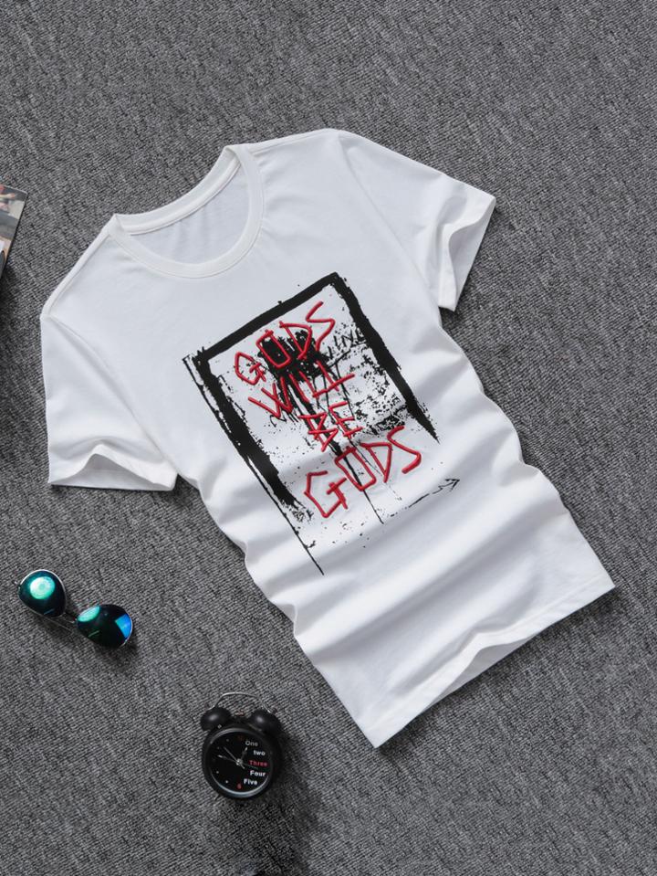 Romwe Letter Embroidery Tee