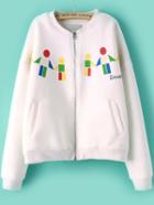Romwe Join Us Print Crop White Coat