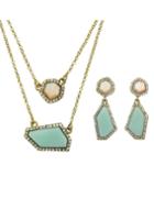 Romwe Blue Imitation Gemstone Necklace Earrings Costume Jewelry Set