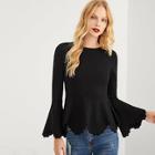 Romwe Scallop Trim Bell Sleeve Smock Top