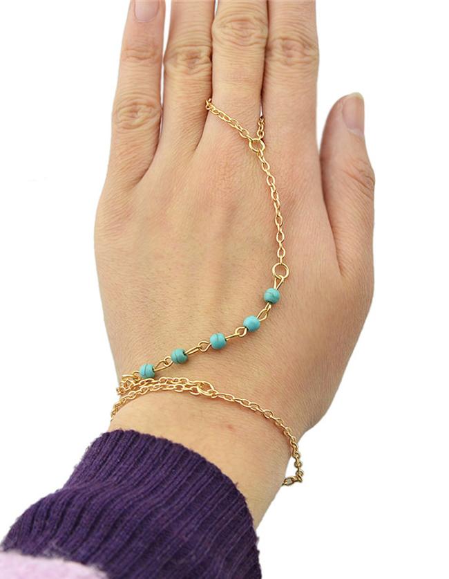 Romwe Beads Chain Bracelet With Ring
