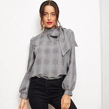 Romwe Side Bow Tie Glen Plaid Top