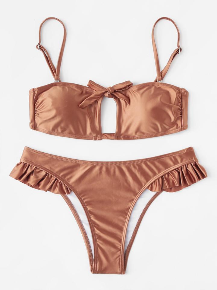Romwe Ruffle Detail Knot Bikini Set